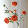 Orange artificial ranunculus flower bouquet silk peony for home decor and desktop decoration. - Orange