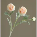 3-Head Artificial Ranunculus Peony Flower Branch Fake Floral Home Decor Arrangement - Champagne
