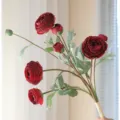Red artificial ranunculus flower bouquet silk floral home desktop decoration bundle item - Burgundy