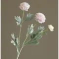 3-Head Artificial Ranunculus Flower Branch Flocked Peony Home Decor Pink Floral - Pink