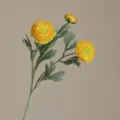 Artificial 3-head ranunculus flower bouquet, yellow flocked peony silk floral home decor. - Light Yellow