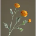 Artificial orange ranunculus flower branch, 3 heads flocked fake peony for home decor bouquet. - Light Orange