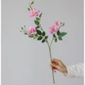 Realistic artificial pink rose flower branch fake flowers for home room living desk decor. - Pink Purple