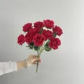 Artificial red roses bouquet 10 heads silk flower for home wedding decor and photography props - Bright Red