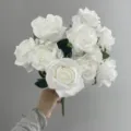 High quality 10 heads artificial white rose bouquet for wedding home decor and photography - White