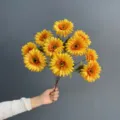 10 Köpfe künstliche Chrysantheme Seidenblumen Strauch für Heim Hochzeit Dekoration Foto Requisiten - Herbstgelb