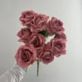 Kunstblumen Rosen Strauß 10 Köpfe Vintage Seidenrosen für Hochzeit Party Deko Heim - Dunkles Altrosa