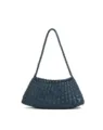 Woven leather shoulder bag for women elegant underarm bag stylish french style navy blue handbag - Navy Blue
