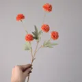Stelo di fiore artificiale crisantemo pon pon 5 teste arancione, finto fiore decoro 51cm - Arancione