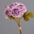 French burnt edge artificial rose bouquet, autumn purple fake flowers for wedding and room decor. - Autumn Purple