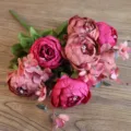 13-head artificial peony flower bouquet European style silk floral home wedding decor - Autumn New Red