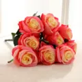Artificial rose bouquet 9 heads pink silk flowers for home wedding decor items - Rose Red