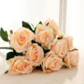 9-Head Artificial Rose Bouquet Silk Fake Flowers for Home Wedding Party Floral Decoration - Champagne