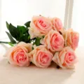 Artificial rose bouquet silk flowers 9 heads pink home wedding party decor floral arrangement - Light Pink