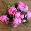 Artificial pink peony flower bouquet 13 heads silk floral for home wedding decoration - Spring Light Rose Red