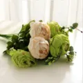 Artificial peony bouquet faux silk flowers home wedding decorative floral arrangement pink green - Autumn Green