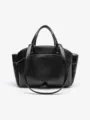 Sac à main élégant en cuir noir, vue détaillée du fourre-tout tendance, bandoulière chic. - Noir