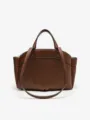 Brown PU leather handbag detail showing structured tote design, sturdy handles and strap. - S / Dark Brown