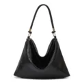 Schwarze Leder-Hobo-Umhängetasche retro lässige Shopper Tasche stilvolle Handtasche - Schwarz