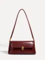 Elegant burgundy faux leather shoulder bag featuring a sleek metallic clasp for women's daily wear. - Wine Red PU