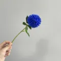 Blue artificial ping pong chrysanthemum single stem fake flower for home decor and wedding props. - Dark Blue