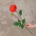 Artificial orange dahlia flower 57cm, soft touch 2-head fake floral for home decor. - Orange