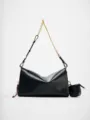 Black shoulder bag for women, chic crossbody purse with gold chain and mini pouch. - S / Black