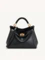 Elegant black leather top handle shoulder bag with chic metal lock closure for women daily commute work. - L / Black