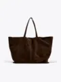 Large capacity vintage brown suede tote bag for women daily commute and office wear. - L / Coffee
