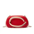 Red leather mini shoulder bag featuring large gold C hardware detail and chain strap. - Watermelon red
