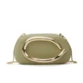 Olive green mini box crossbody bag with statement metallic C hardware and chain strap. - Green