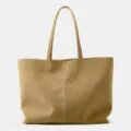 Khaki large capacity leather tote bag, elegant single shoulder handbag for daily work commute. - L / Khaki Green