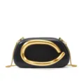 Borsa a tracolla a scatola mini in pelle nera con anello scultoreo dorato e catena - Taglia S / Nero