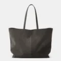 Large capacity dark grey suede tote bag, vintage shoulder handbag for daily commute and work wear. - L / Dark Gray