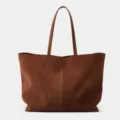Classic brown suede tote bag, large capacity daily shoulder bag for women commuting style. - L / Caramel Brown