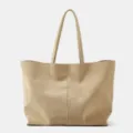Large capacity retro single shoulder tote bag, stylish cow leather commuter handbag. - L / Off White
