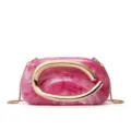 Pink marble hardcase evening clutch bag with chunky gold metal C clasp and chain strap. - Lotus Pink