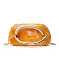 Amber marble acrylic clutch bag with striking gold C-clasp and elegant metal chain strap. - Yellow
