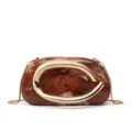 Luxury Brown Acrylic Box Clutch Bag with Gold Chain and Statement Metal C Handle Elegant - Coffee