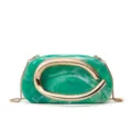 Green marble resin box clutch bag with gold metallic ring and chain strap for women. - Verdant