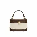 Bolso cosmetico de lona con detalles de cuero marron y asa superior para viajes diarios - Lona Beige