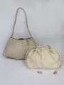 Woven leather shoulder bag detail, elegant beige baguette underarm purse with pouch. - Off White