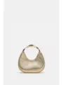 Gold metallic dumpling handbag with curved metal handle, niche design luxury evening bag. - Gold