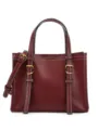 Wine red leather tote bag with double top handles and gold buckle details for daily work. - L / Burgundy