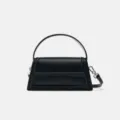 Black trapezoid mini women handbag stylish crossbody shoulder bag with top handle and strap. - Black