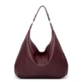 Wine red soft leather shoulder bag, detailed view of slouchy hobo design, large capacity. - Burgundy