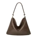 Brown soft leather slouchy hobo shoulder bag for women, vintage casual tote purse. - Dark Gray