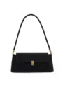 Elegant black suede underarm shoulder bag with gold-tone metal hardware and secure clasp closure. - Black Suede