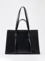 Classic black leather tote bag for women, large capacity work commuting shoulder bag. - S / Black