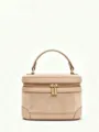 Elegante bolso cosmético nude con asa y cremalleras doradas para estilo diario chic. - Gamuza Albaricoque